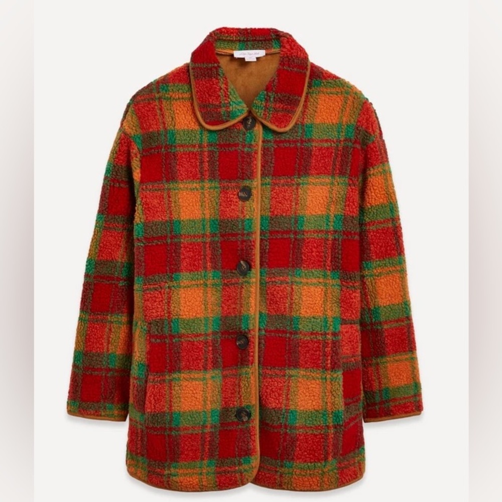 Lisa Says Gah Jesse Sherpa Jacket - M/L - orange plaid